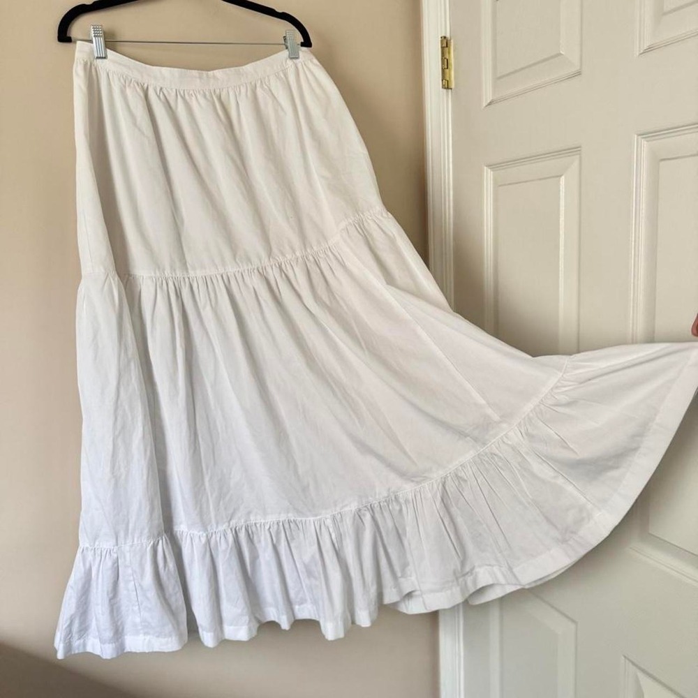 Abercrombie & Fitch White Tiered Skirt Maxi Prairie Boho Cotton Large